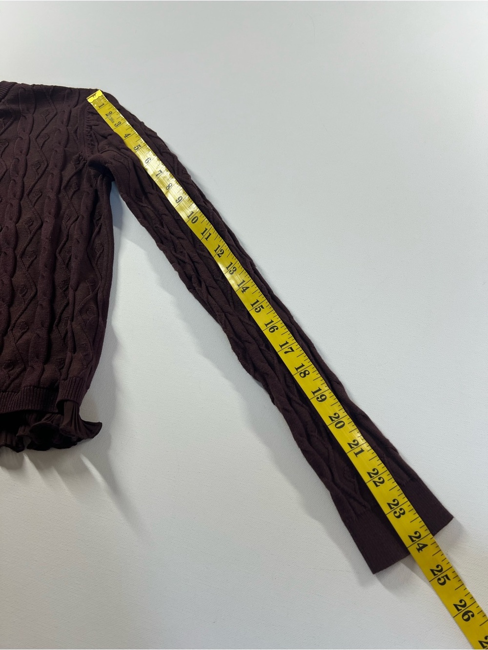 Disturbia Women's Cable Knit Cardigan Burgundy Ashen Vine Ruffle Slim Fit Size M - Picture 15 of 15
